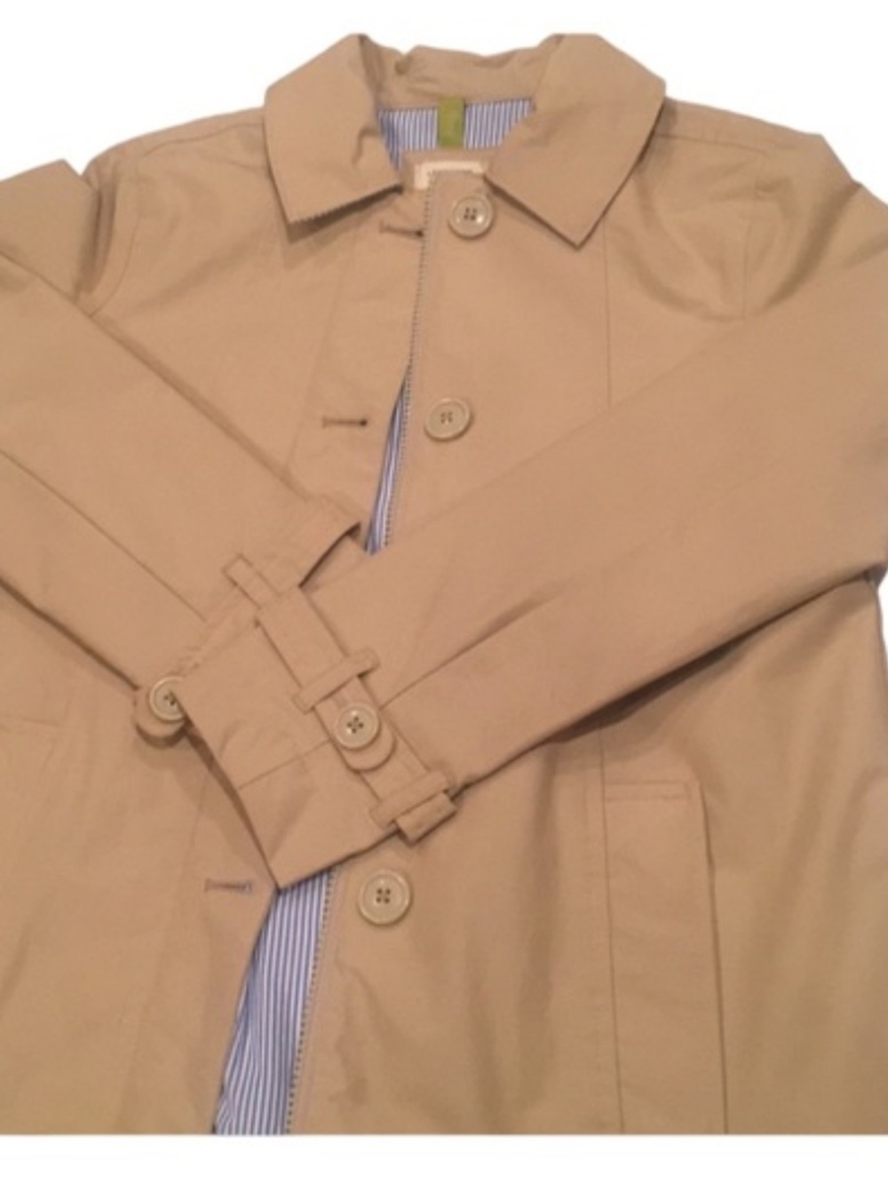 Lands' End kids khaki tan Trench rain Coat size 5-6 unisex striped